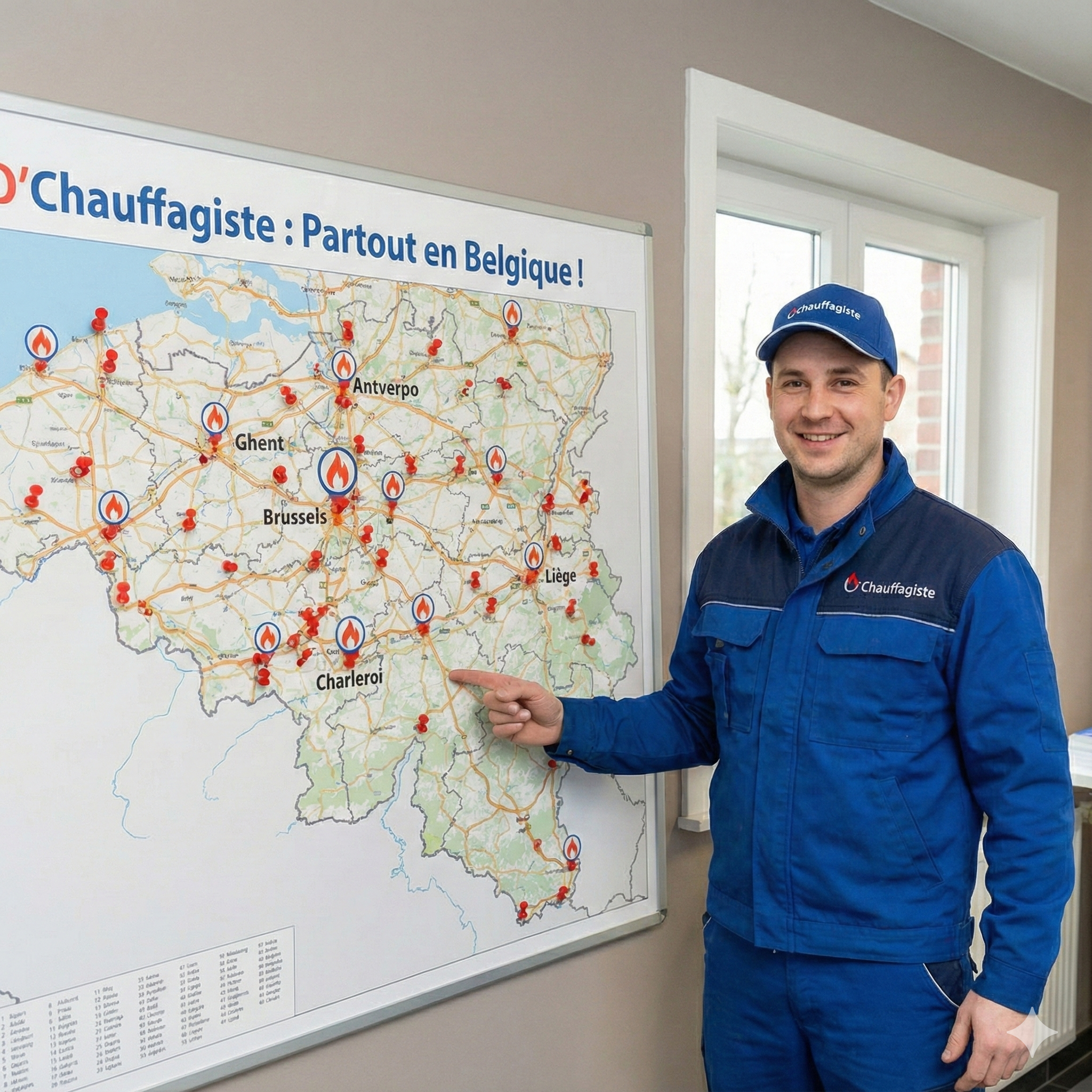 zone intervention Ochauffagiste belgique